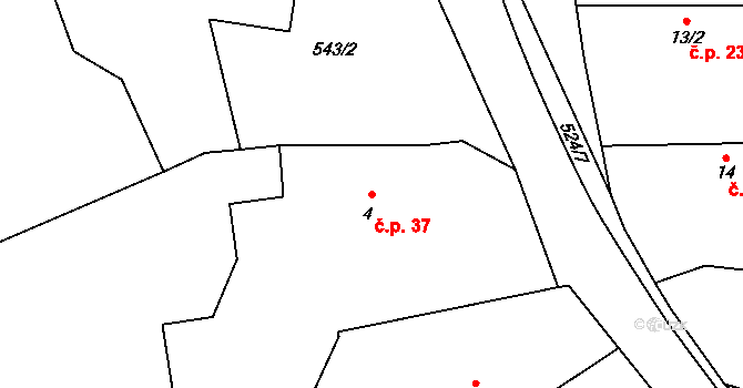 Lipovec 37 na parcele st. 4 v KÚ Lipovec, Katastrální mapa