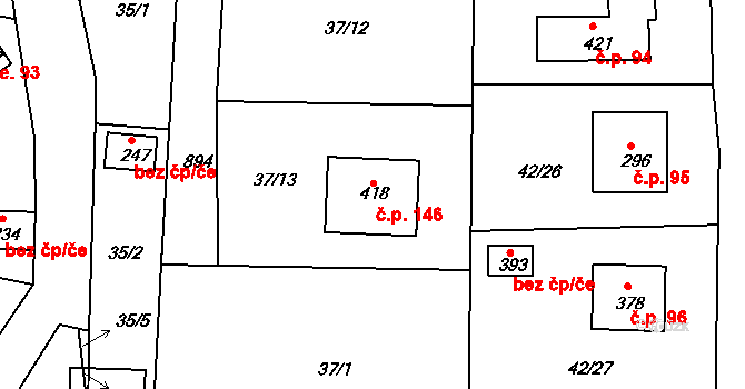 Zlončice 146 na parcele st. 418 v KÚ Zlončice, Katastrální mapa