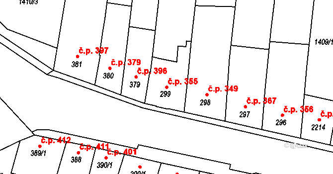 Milevsko 355 na parcele st. 299 v KÚ Milevsko, Katastrální mapa