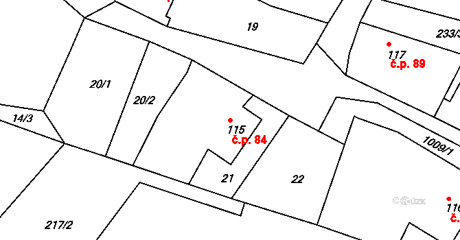Orlice 84, Letohrad na parcele st. 115 v KÚ Orlice, Katastrální mapa