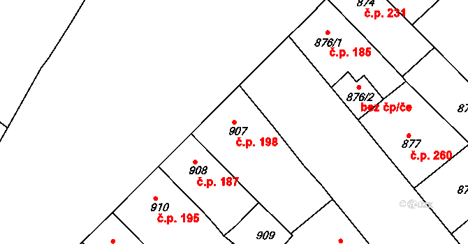 Litomyšlské Předměstí 198, Vysoké Mýto na parcele st. 907/1 v KÚ Vysoké Mýto, Katastrální mapa