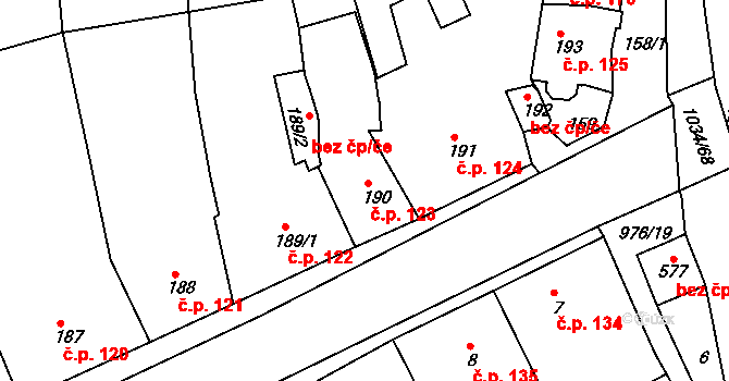 Žebrák 123 na parcele st. 190 v KÚ Žebrák, Katastrální mapa