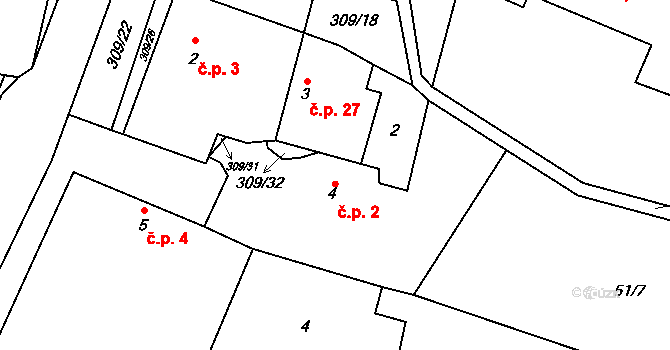 Kozomín 2 na parcele st. 4 v KÚ Kozomín, Katastrální mapa