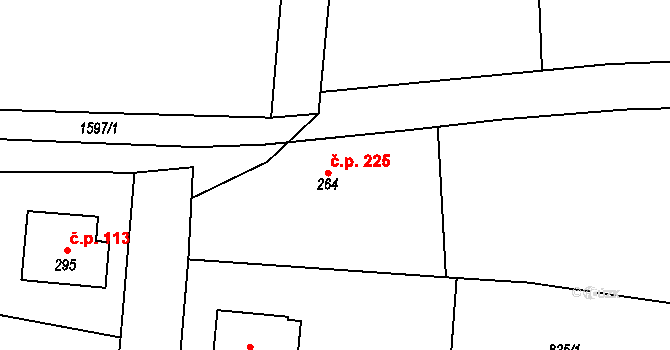 Ledčice 225 na parcele st. 264 v KÚ Ledčice, Katastrální mapa