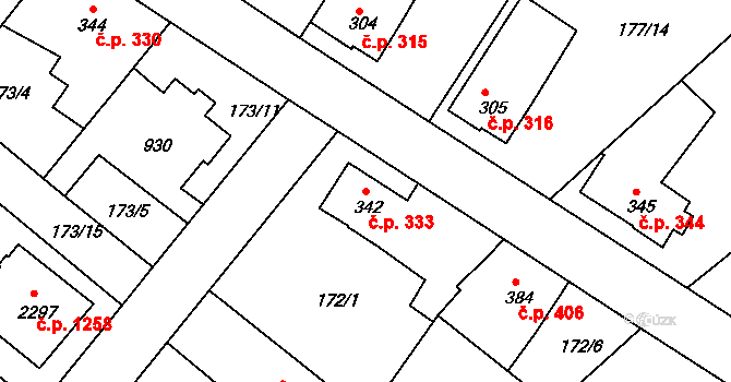 Neratovice 333 na parcele st. 342 v KÚ Neratovice, Katastrální mapa