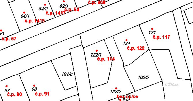 Rudná 114 na parcele st. 122/1 v KÚ Dušníky u Rudné, Katastrální mapa