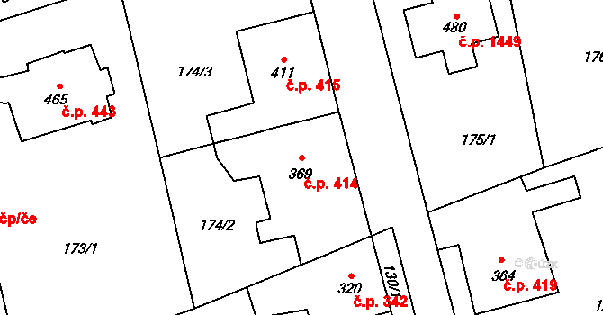 Rudná 414 na parcele st. 369 v KÚ Dušníky u Rudné, Katastrální mapa
