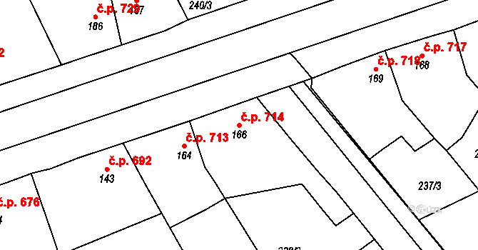 Rudná 714 na parcele st. 166 v KÚ Hořelice, Katastrální mapa