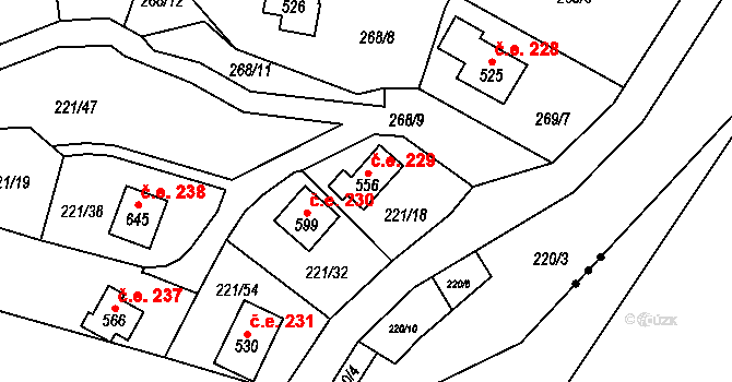 Černolice 229 na parcele st. 556 v KÚ Černolice, Katastrální mapa