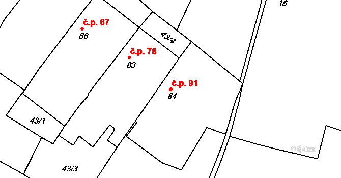 Borkovice 91 na parcele st. 84 v KÚ Borkovice, Katastrální mapa