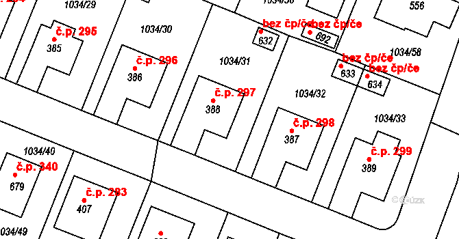 Jistebnice 297 na parcele st. 388 v KÚ Jistebnice, Katastrální mapa