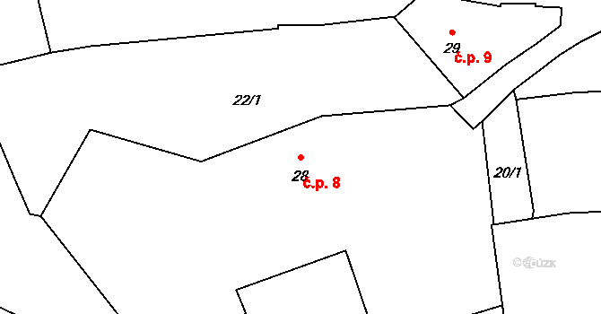 Bořice 8, Zahořany na parcele st. 28 v KÚ Bořice u Domažlic, Katastrální mapa