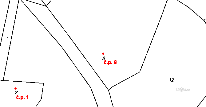 Horní Lhota 8, Týnec na parcele st. 3 v KÚ Horní Lhota u Klatov, Katastrální mapa