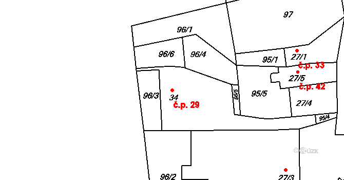 Zbyslavec 29, Míčov-Sušice na parcele st. 34 v KÚ Zbyslavec, Katastrální mapa