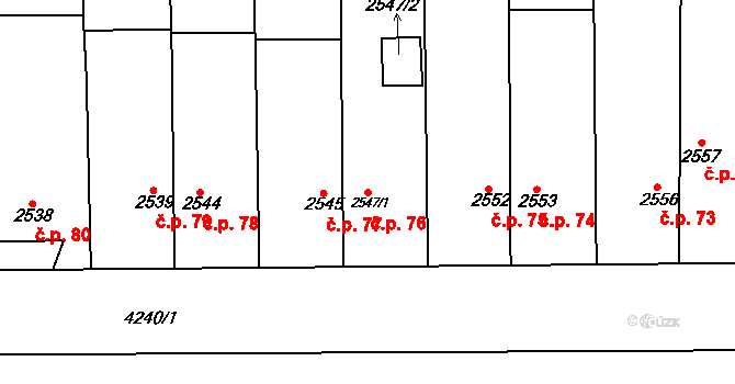Cihelny 76, Jaroměř na parcele st. 2547/1 v KÚ Jaroměř, Katastrální mapa