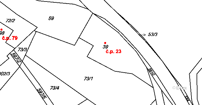 Javor 23, Teplice nad Metují na parcele st. 39 v KÚ Javor u Teplic nad Metují, Katastrální mapa