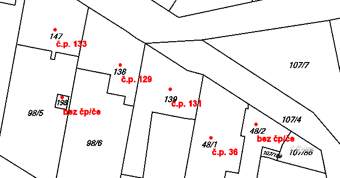 Srch 131 na parcele st. 139 v KÚ Srch, Katastrální mapa