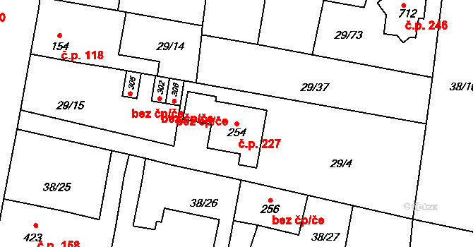 Nové Jesenčany 227, Pardubice na parcele st. 254 v KÚ Nové Jesenčany, Katastrální mapa