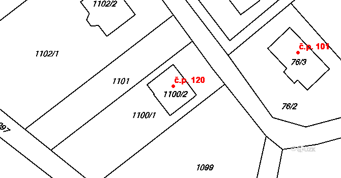 Všechovice 120 na parcele st. 1100/2 v KÚ Všechovice u Tišnova, Katastrální mapa