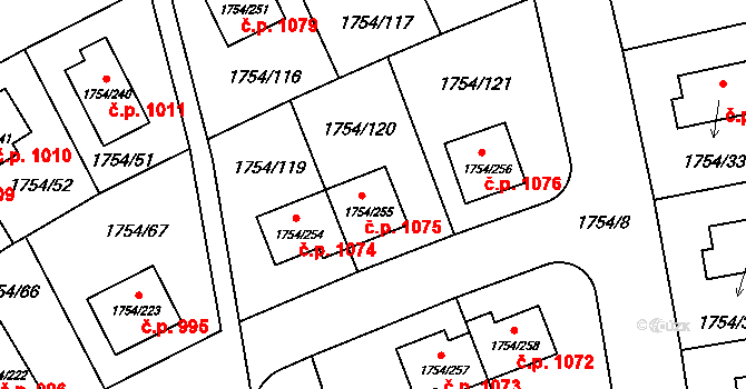 Slivenec 1075, Praha na parcele st. 1754/255 v KÚ Slivenec, Katastrální mapa
