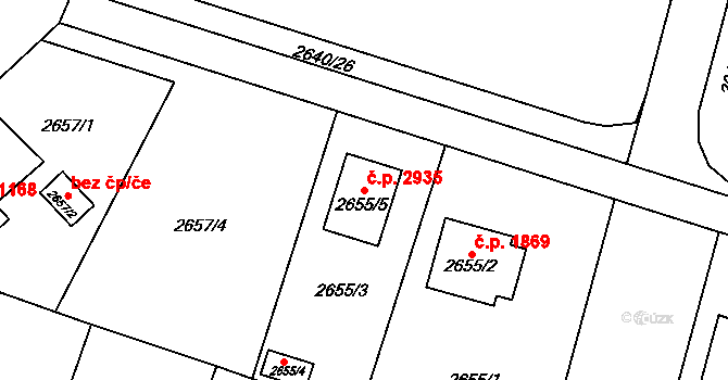 Horní Počernice 2935, Praha na parcele st. 2655/5 v KÚ Horní Počernice, Katastrální mapa