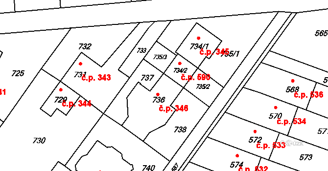 Postřelmov 346 na parcele st. 736 v KÚ Postřelmov, Katastrální mapa