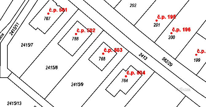 Předměřice nad Labem 503 na parcele st. 768 v KÚ Předměřice nad Labem, Katastrální mapa