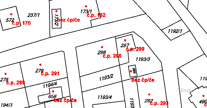 Mořkov 296 na parcele st. 286 v KÚ Mořkov, Katastrální mapa