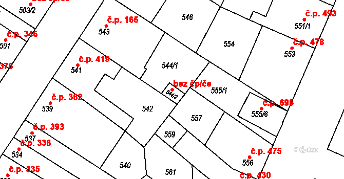 Blučina 82210411 na parcele st. 544/2 v KÚ Blučina, Katastrální mapa