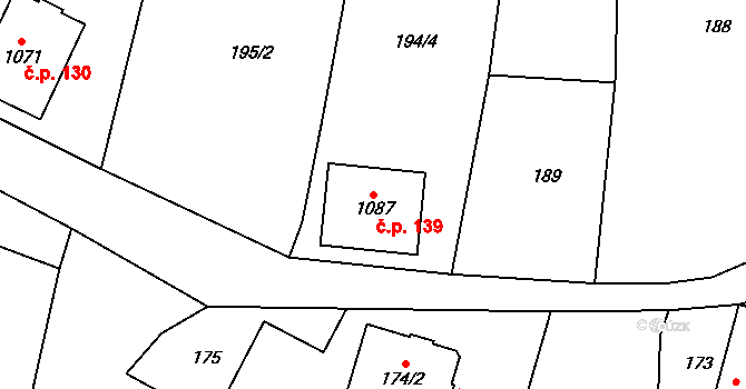 Sázavka 139 na parcele st. 1087 v KÚ Sázavka, Katastrální mapa