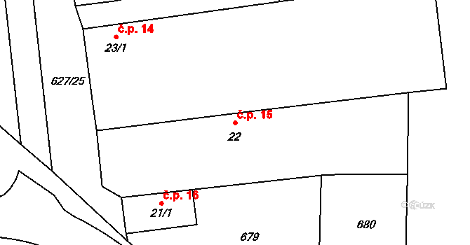 Kyšice 15 na parcele st. 22 v KÚ Kyšice, Katastrální mapa