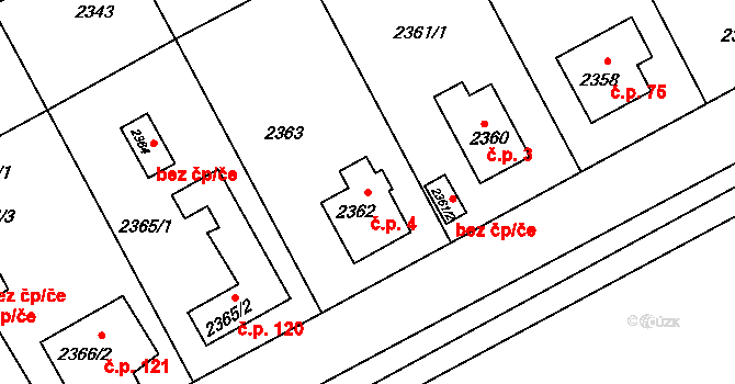 Kopřivnice 4 na parcele st. 2362 v KÚ Kopřivnice, Katastrální mapa