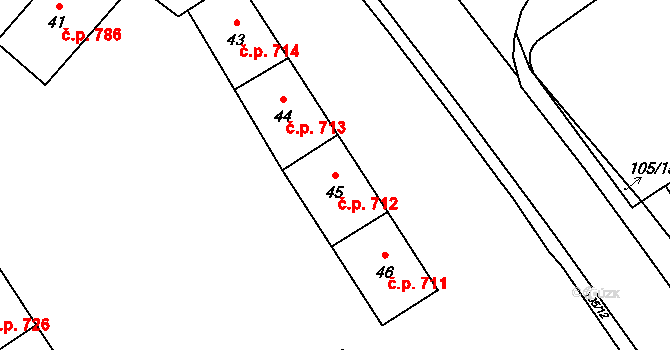 Kopřivnice 712 na parcele st. 45 v KÚ Kopřivnice, Katastrální mapa