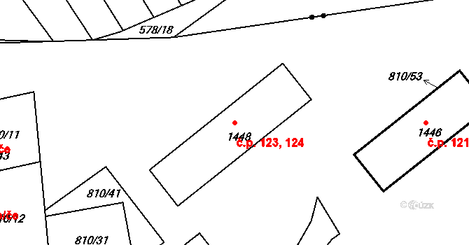 Nádražní Předměstí 123,124, Český Krumlov na parcele st. 1448 v KÚ Český Krumlov, Katastrální mapa