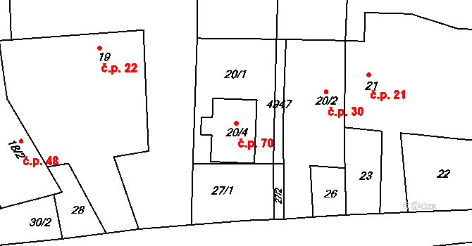 Svatava 70, Černovice na parcele st. 20/4 v KÚ Svatava u Černovic, Katastrální mapa
