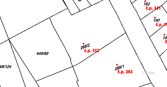 Merklín 312 na parcele st. 288/2 v KÚ Merklín u Přeštic, Katastrální mapa