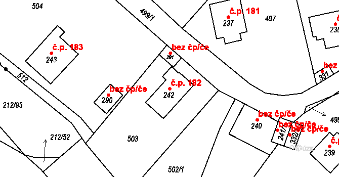 Perštejn 182 na parcele st. 242 v KÚ Perštejn, Katastrální mapa