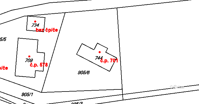 Dražejov 701, Strakonice na parcele st. 744 v KÚ Dražejov u Strakonic, Katastrální mapa