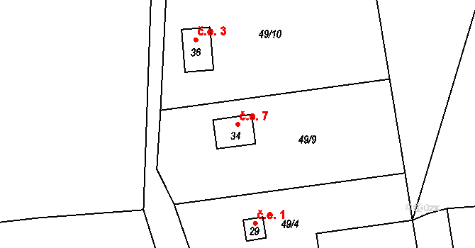 Bítov 7, Radenín na parcele st. 34 v KÚ Bítov u Radenína, Katastrální mapa