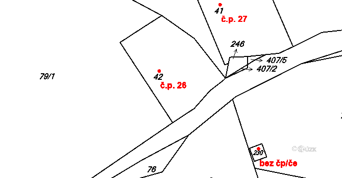 Klokočov 26 na parcele st. 42 v KÚ Klokočov, Katastrální mapa