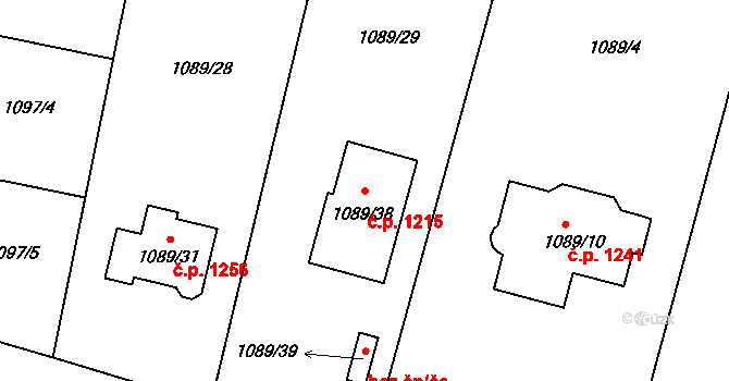 Lyžbice 1215, Třinec na parcele st. 1089/38 v KÚ Lyžbice, Katastrální mapa