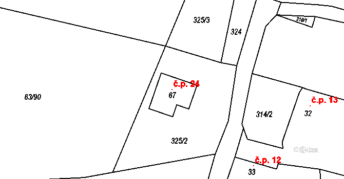 Zajakury 24, Sobotka na parcele st. 67 v KÚ Lavice, Katastrální mapa