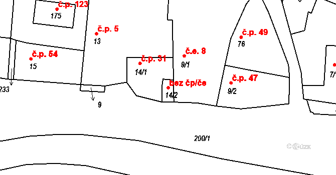 Vrbičany 96684411 na parcele st. 14/2 v KÚ Vrbičany, Katastrální mapa