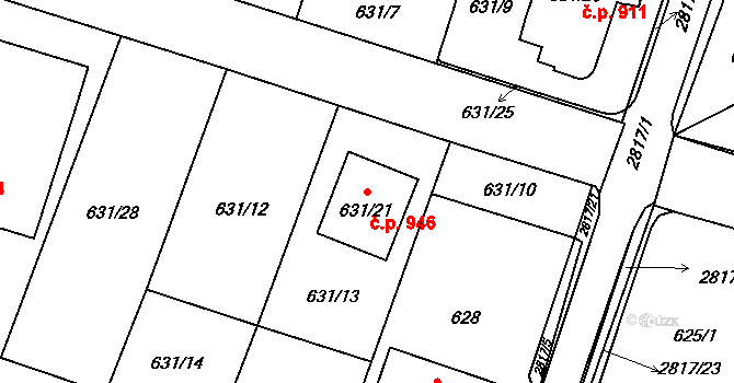 Dobruška 946 na parcele st. 631/21 v KÚ Dobruška, Katastrální mapa