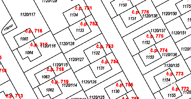 Kudlov 753, Zlín na parcele st. 1132 v KÚ Kudlov, Katastrální mapa