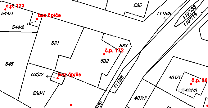 Štěnovice 172 na parcele st. 532 v KÚ Štěnovice, Katastrální mapa