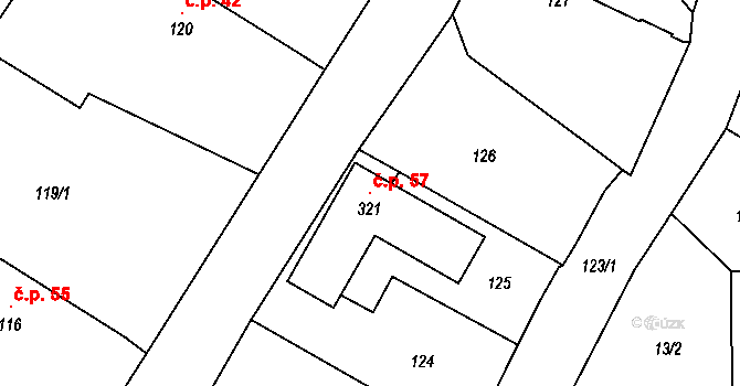 Puchlovice 57 na parcele st. 321 v KÚ Puchlovice, Katastrální mapa