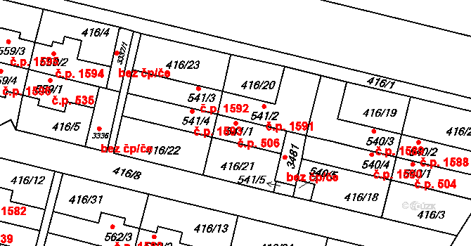 Bystřice pod Hostýnem 506 na parcele st. 541/1 v KÚ Bystřice pod Hostýnem, Katastrální mapa