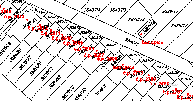 Znojmo 2606 na parcele st. 3626/34 v KÚ Znojmo-město, Katastrální mapa