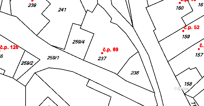 Černotín 69 na parcele st. 237 v KÚ Černotín, Katastrální mapa